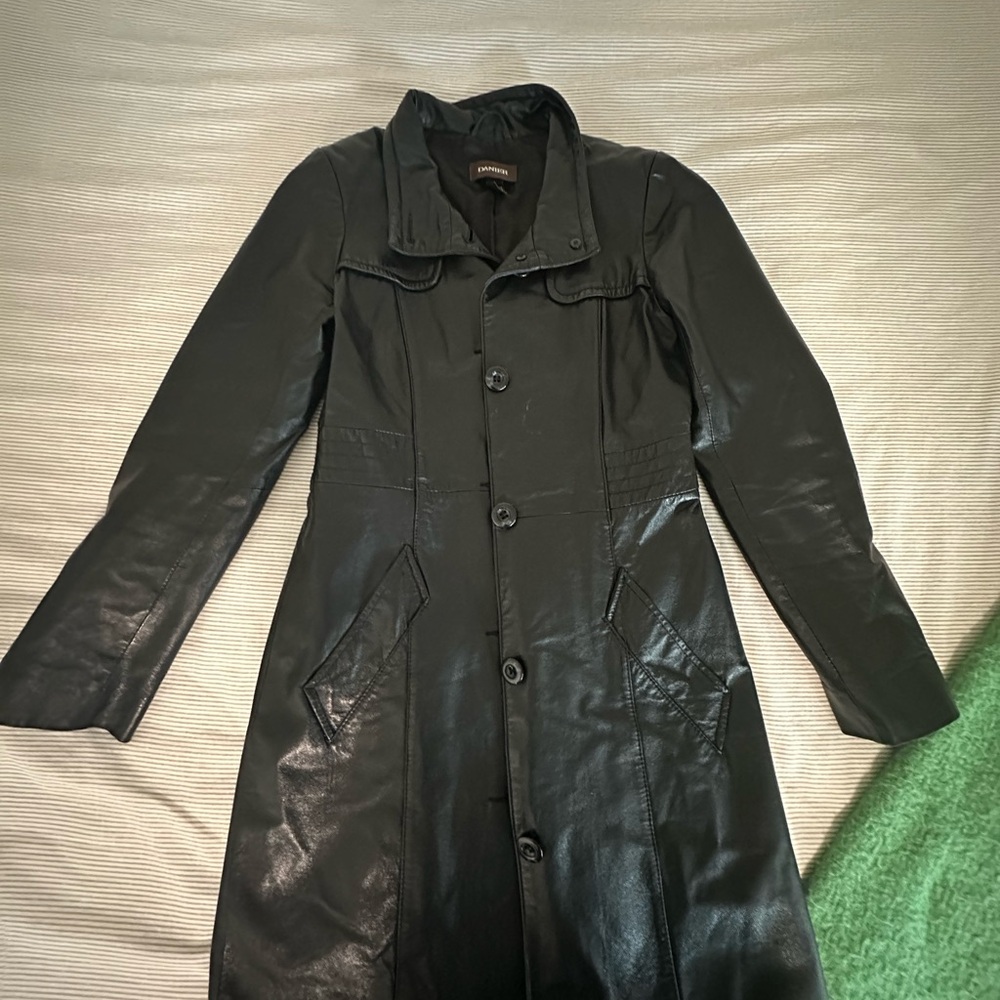 Danier Black Leather Trench Coat